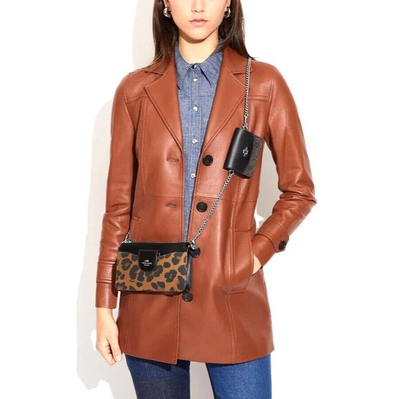 New Coach CC868 Poppy Crossbody with Card Case with Leopard Print and Signature - Picture 2 of 5